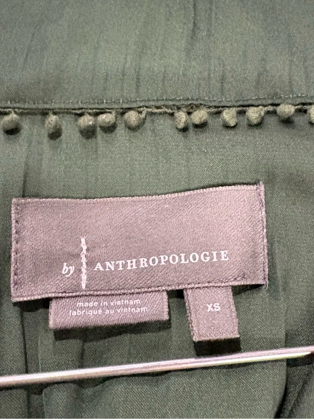 Anthropologie Dark Green Pleated Long Sleeve Blouse XS